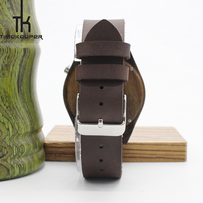 Sandalwood Wooden Mens Brown Leather Watch Japan Quartz Movement