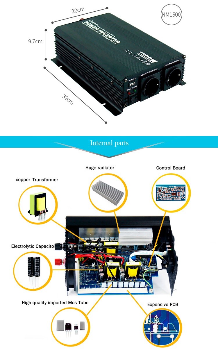 Solar 1.5KW Black Modified Sine Wave Power Inverter For Home