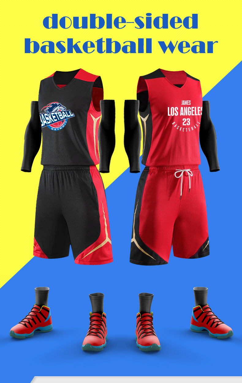 Double-sided basketball wear Men's basketball jersey Customized design printed pattern logo training game student team uniform