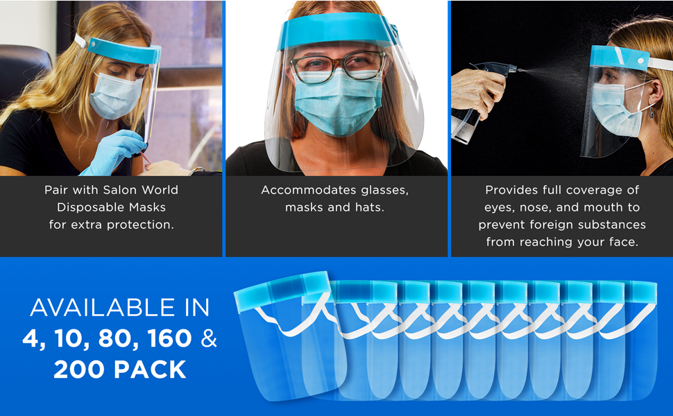 Salon World Safety Equipment Premium Protective Face Shield Plastic Headband Clear