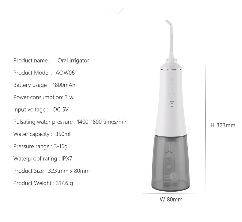 RoHS Dental Oral Water Flosser USB Rechargeable Ultralight Waterproof