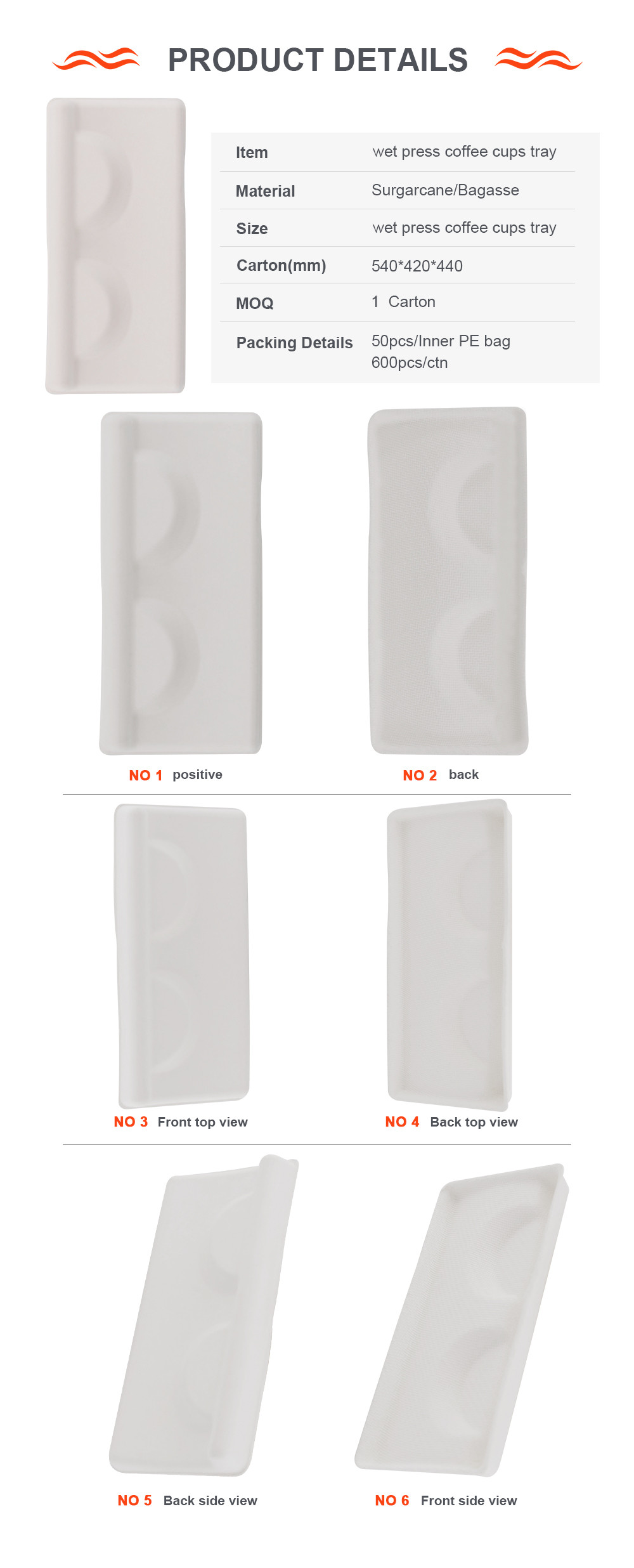 Disposable Sugarcane Pulp Containers Molded Pulp Ovenable White Color