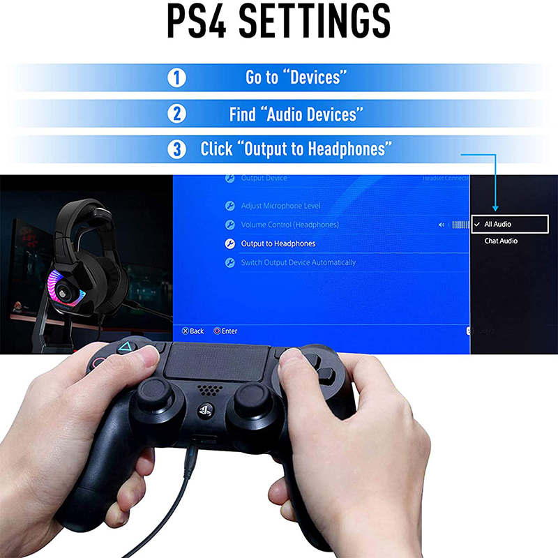 PS4 Gaming Headset Wired G9000 LED Noise Canceling Headphones with Mic RGB Light