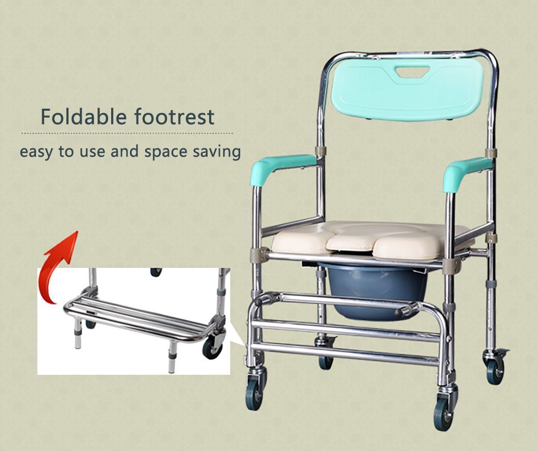 Aluminum Shower Chair Flip up Armrest CE Standard Hospital Adjustable Luxury Commode Chair for Sale Aluminum Commode Chair
