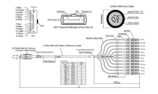MPO - LC Om3 8 Core 40G Fiber Breakout Cable