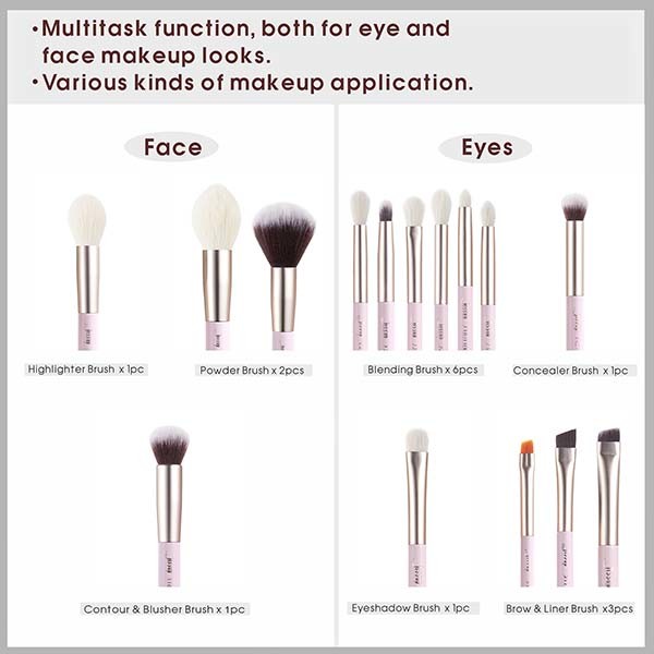 Metal Ferrule ISO9001 Essential Makeup Brushes Set Coated Birch Wood