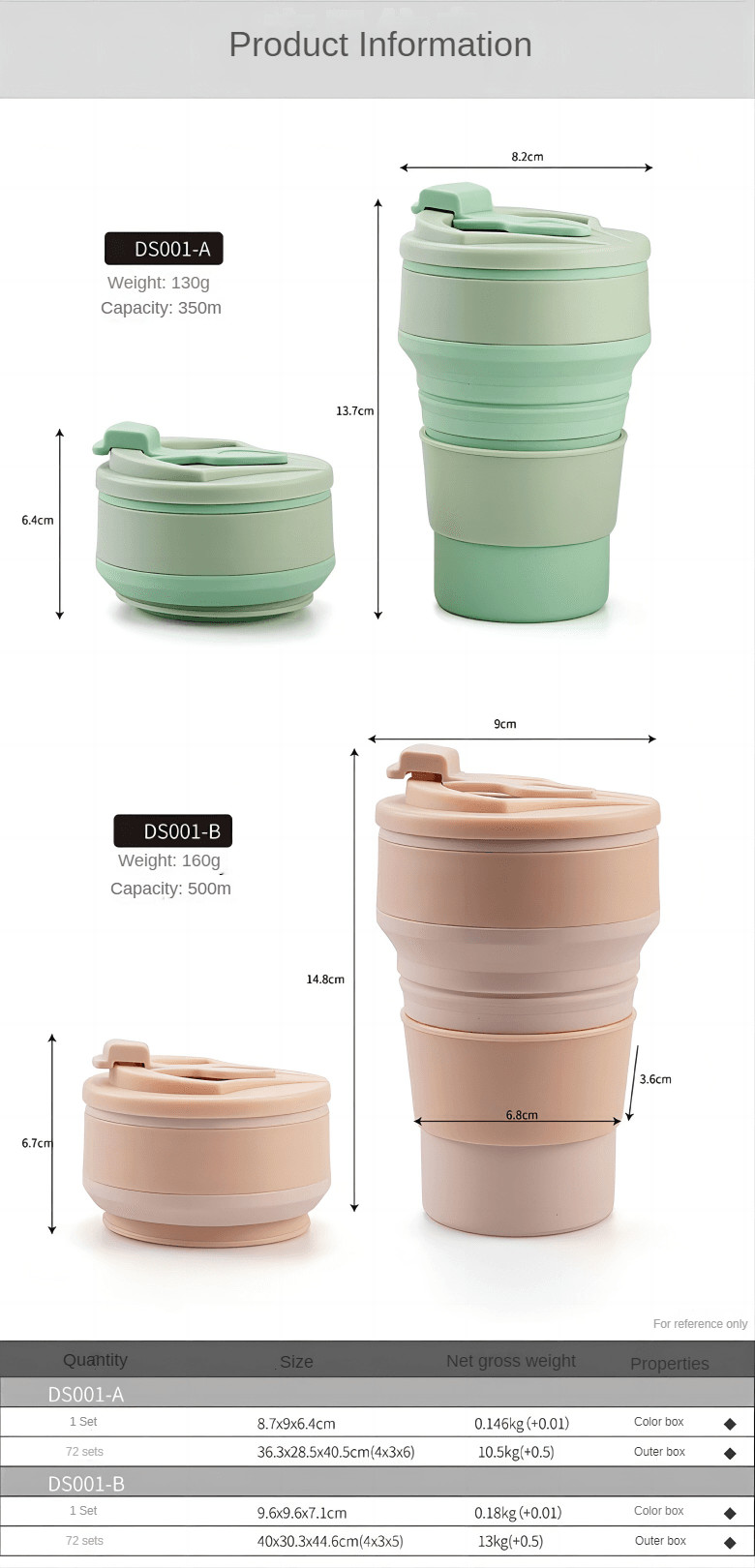 350ml 500ml Silicone Travel Coffee Cup Collapsible OEM ODM