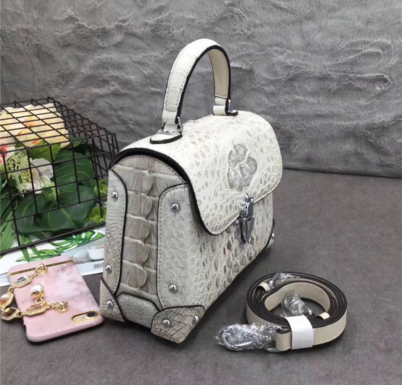 Fashion Designer Genuine Crocodile Skin Female Small Purse Studs Handbag Exotic Alligator Leather Lady Shoulder Bag