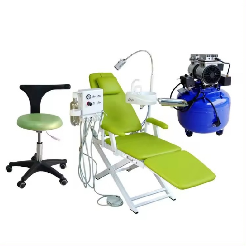 Light Weight Dental Portable Chair Unit Mobile Folding Chair with Led Light Work with Portable Turbine Unit