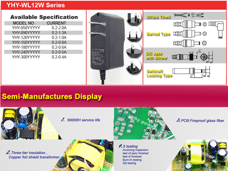 12V 1A Switching Power Supply Adapter With ABC PC Plastic Housing