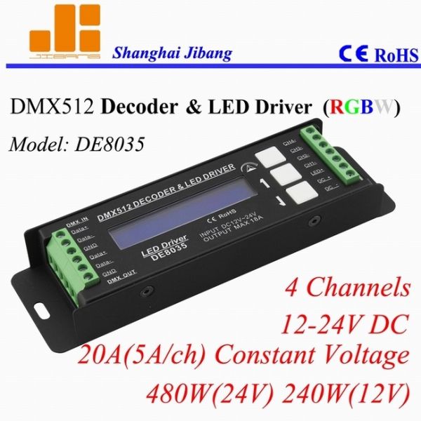 5000HZ DC12V - 24V DMX LED Controller , 4 Channel Decoder For RGBW LED Strip