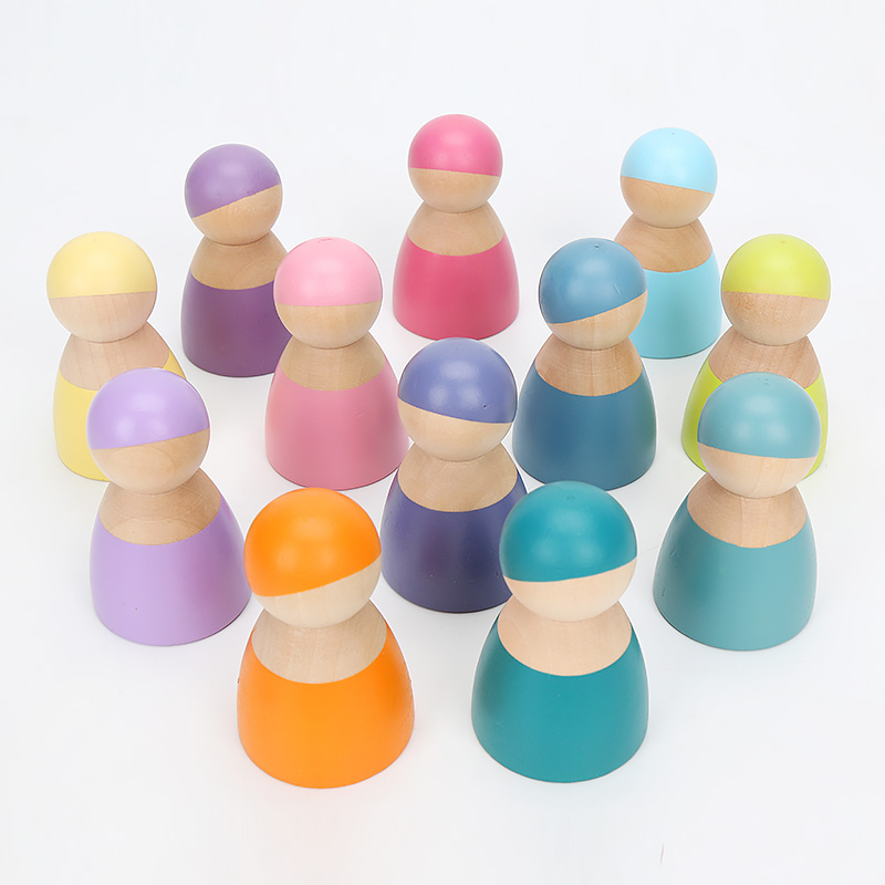 Brown 18cm Rainbow Wooden Building Blocks Toy Creative Educational