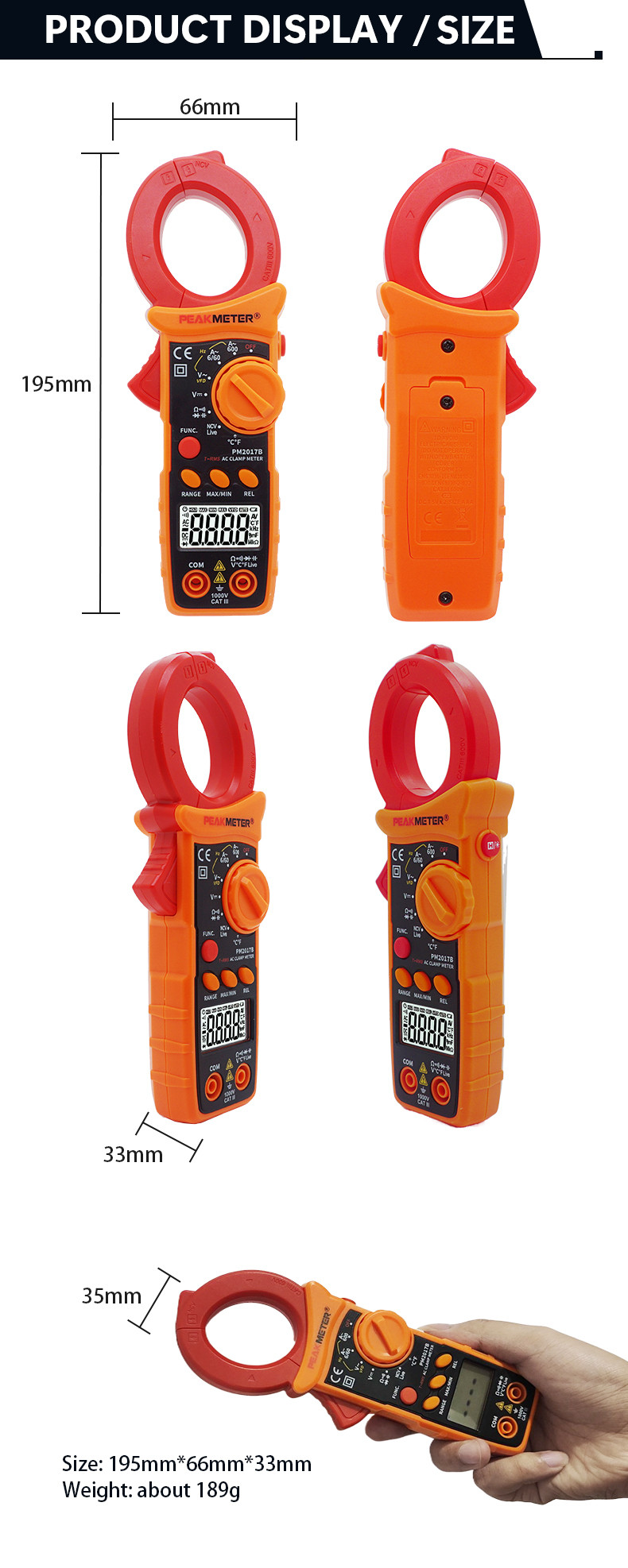 AC Digital Clamp Meters With Non-Contact Voltage Detaction,1000V AC/DC NCV，VFD and Ture RMS