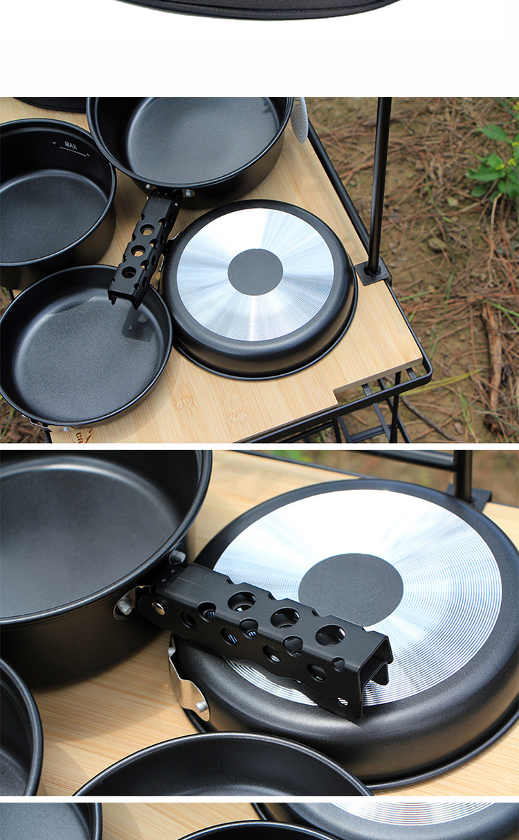 Black Outdoor Cookware Set Unbreakable For Camping With Handle