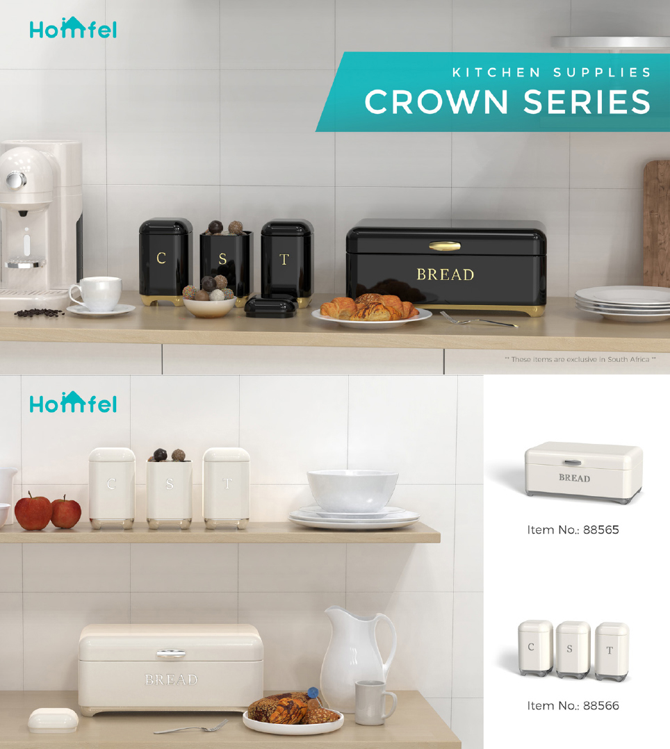 Crown Series Metal Bread Bin Set Tea Can Coffee Can Kitchen Storage Bread Containers Kitchen Organizer Can Powder Coating
