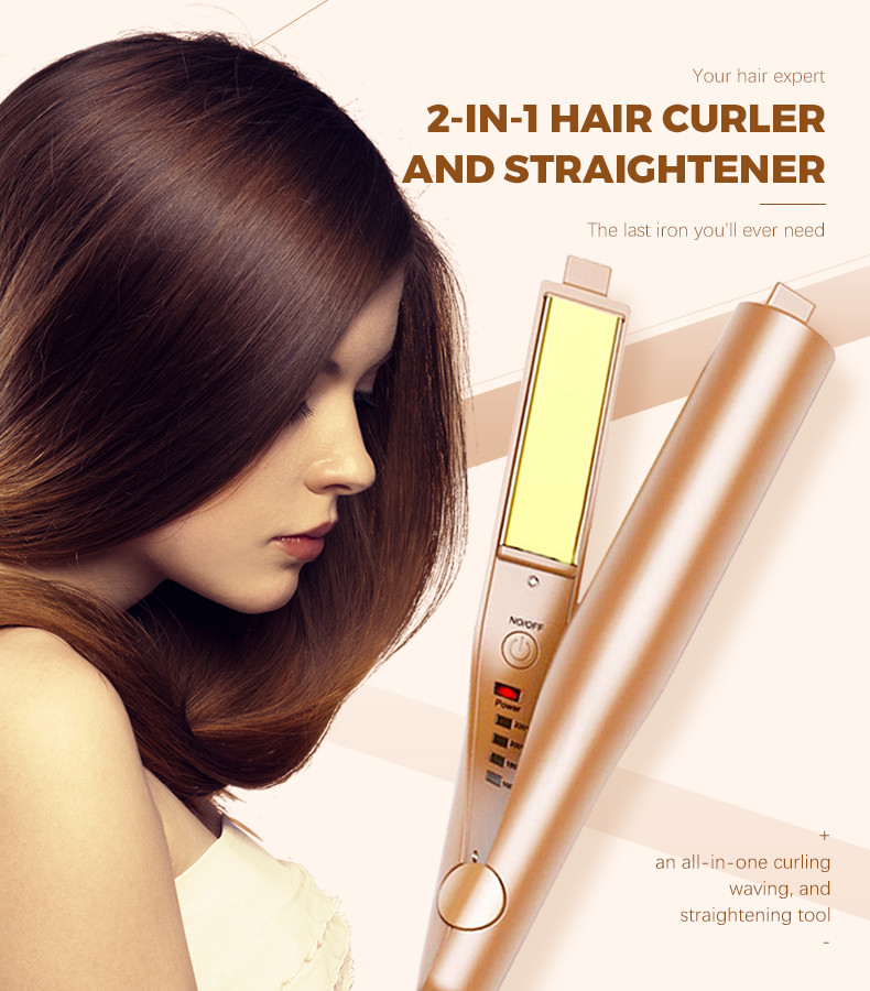 2 In 1 Curling Iron And Anion Hair Straightener LED Dual Ceramic Titanium Plate