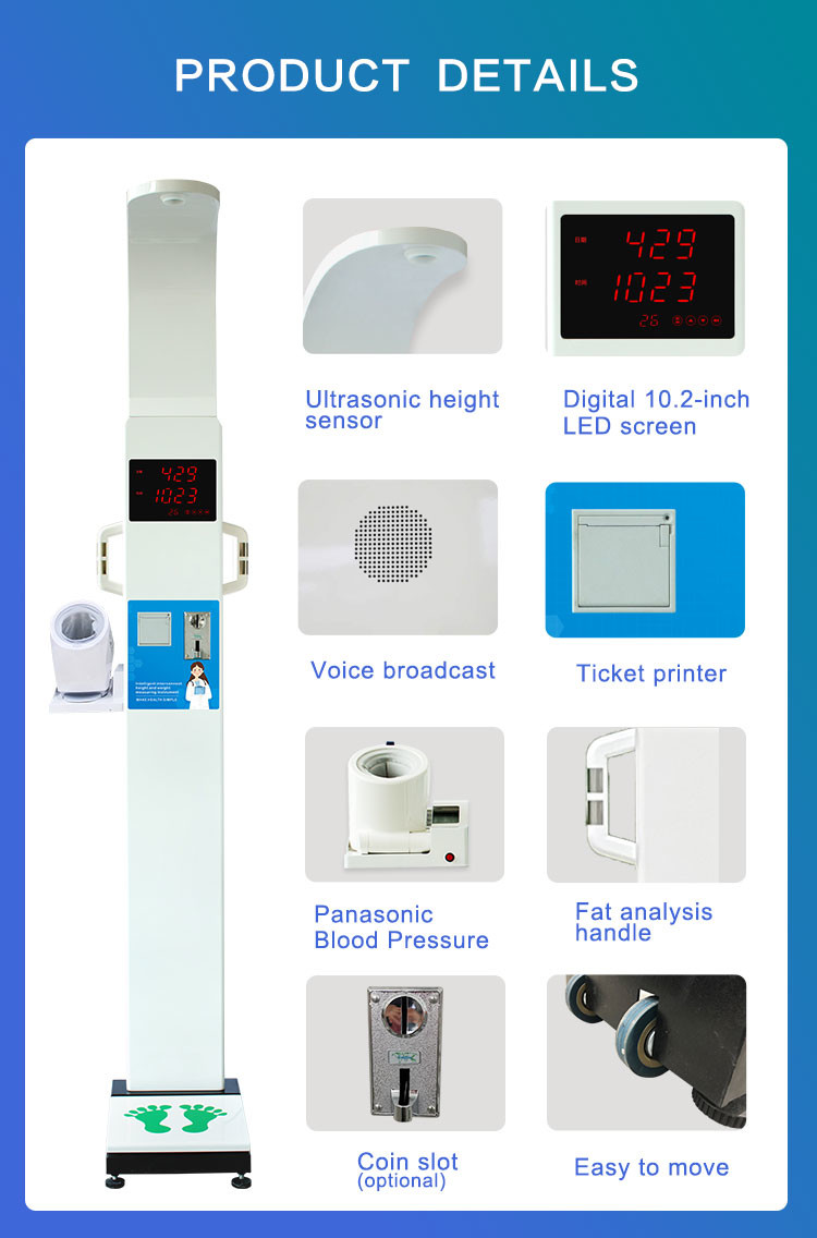 Coin operated Ultrasonic Digital Height Weight Blood Pressure Scale Body Fat Analyzer Scale SH-1000