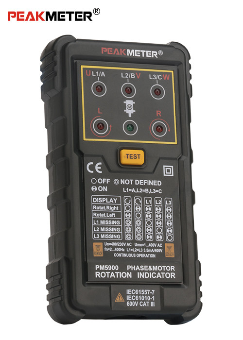 Three Phase Motor Phase Rotation Tester Indicator 120V - 400V AC Operating Voltage Range