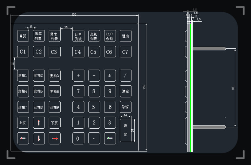 48 key desktop embedded stainless steel metal keyboard GZ-B035013 USB interface