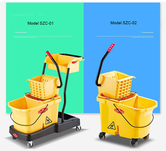 Multifunctional Yellow Plastic Hotel Cleaning Equipment With Mop Bucket / Press Wringer