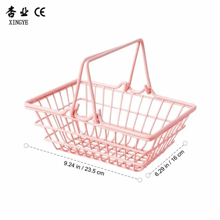 Mini Pink Shopping Baskets Cute Metal Customized Size Shopping Cart