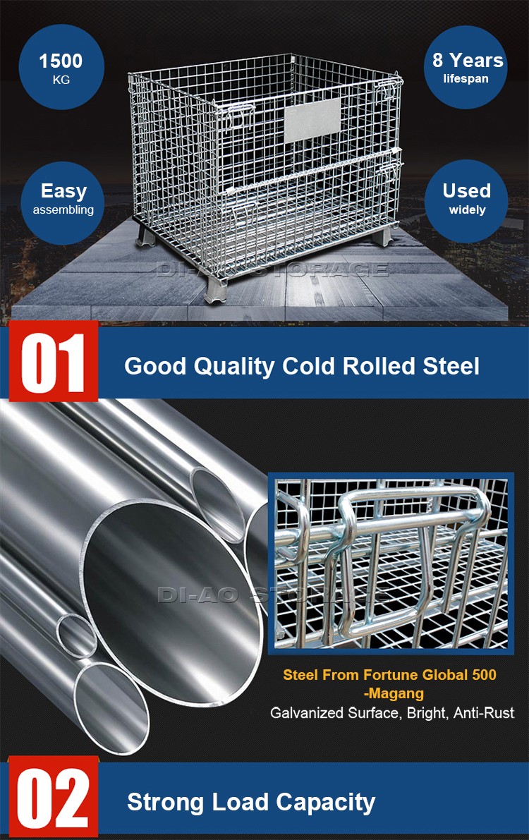 Heavy Duty Collapsible Foldable Transport Metal Wire Mesh Pallet Box