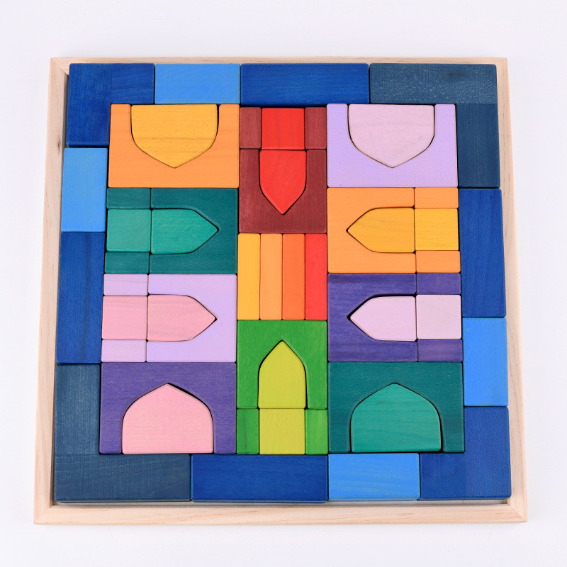 ISO9001 1001 Night Wooden Rainbow Stacker Toy Beech Rome Grimms