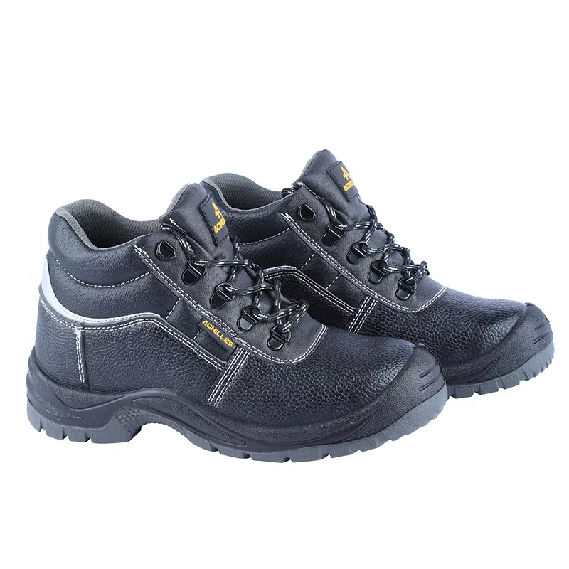 Black Security Work Boots Mid Cut Genuine Leather Synthetic Shoes For Men