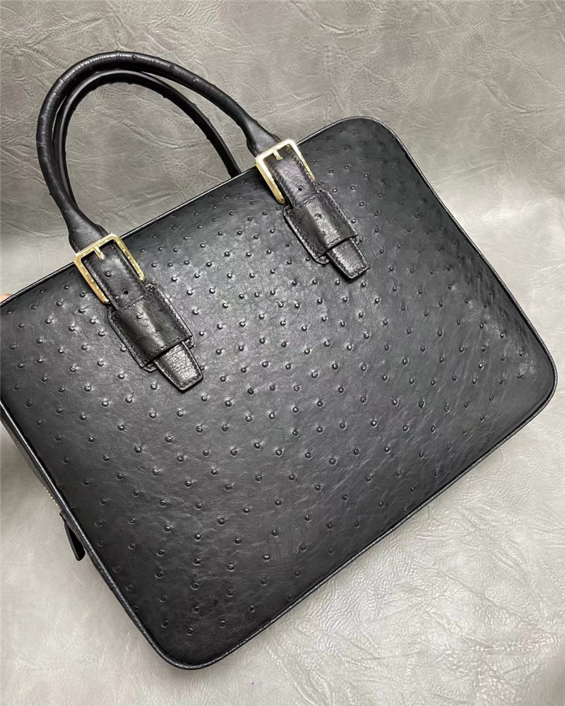Authentic Real True Ostrich Skin Businessmen Briefcase Laptop Purse Bag Genuine Exotic Leather Male Working Handbag