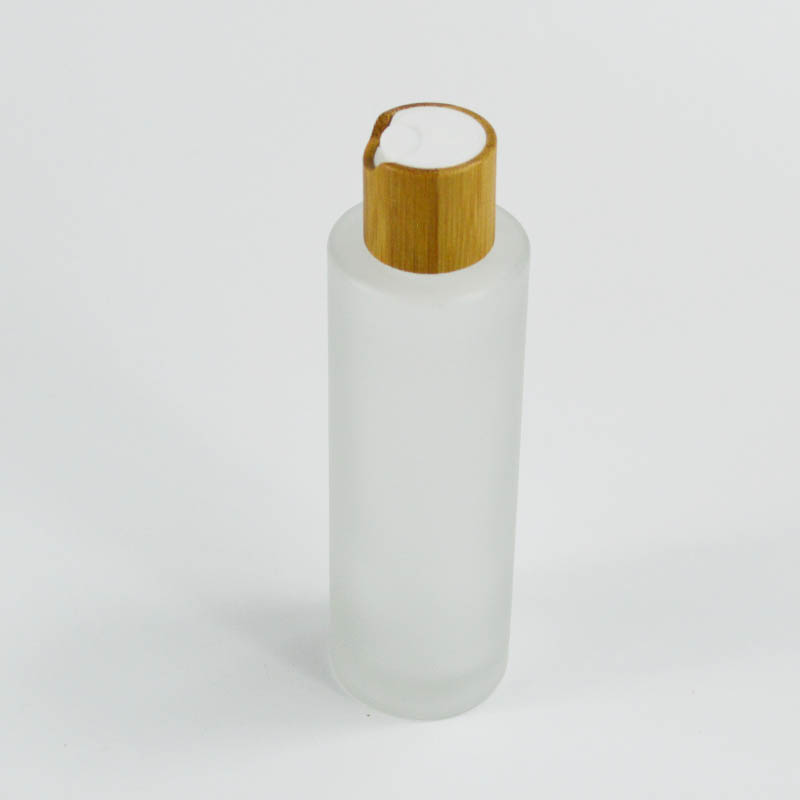 100ml Frosted Glass Collar Skin Care Serum Toner Lotion Bottle with Bamboo Disk Cap
