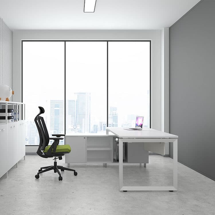 L Shape Executive Office Desks Sets White Single With Wooden Baffle