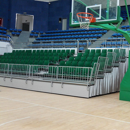 HDPE Plastic Backrest Chair 300mm Row Retractable Bleacher Seating Green Color
