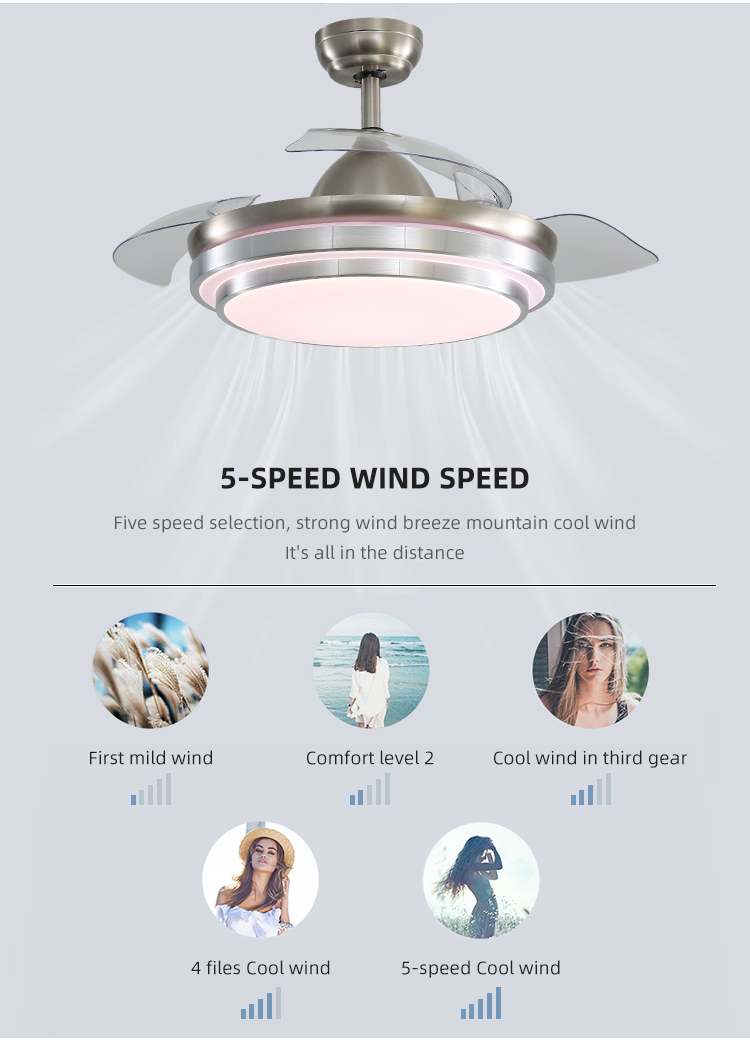 Super Bright 5000K 65W 42 Inch Flush Mount Ceiling Fan With Light retractable