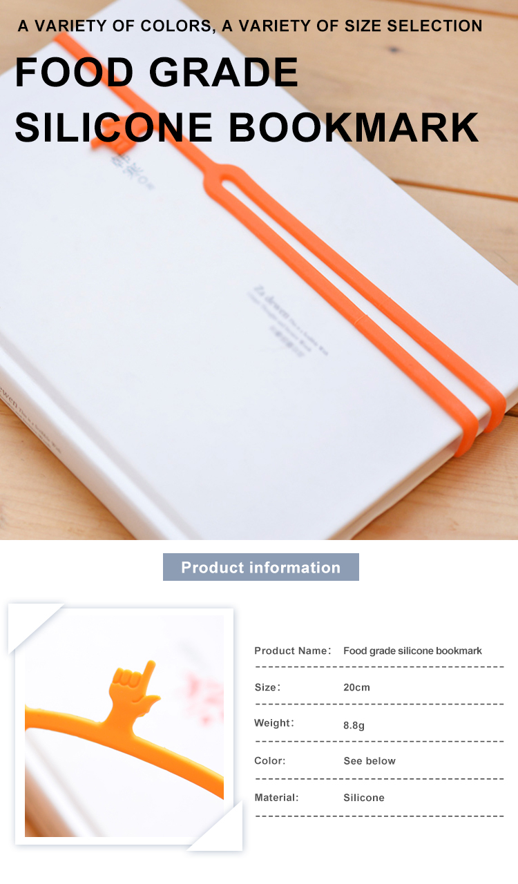 Eco-friendly Colorful Promotional Gift Finger Shape Elastic Custom Silicone Bookmark