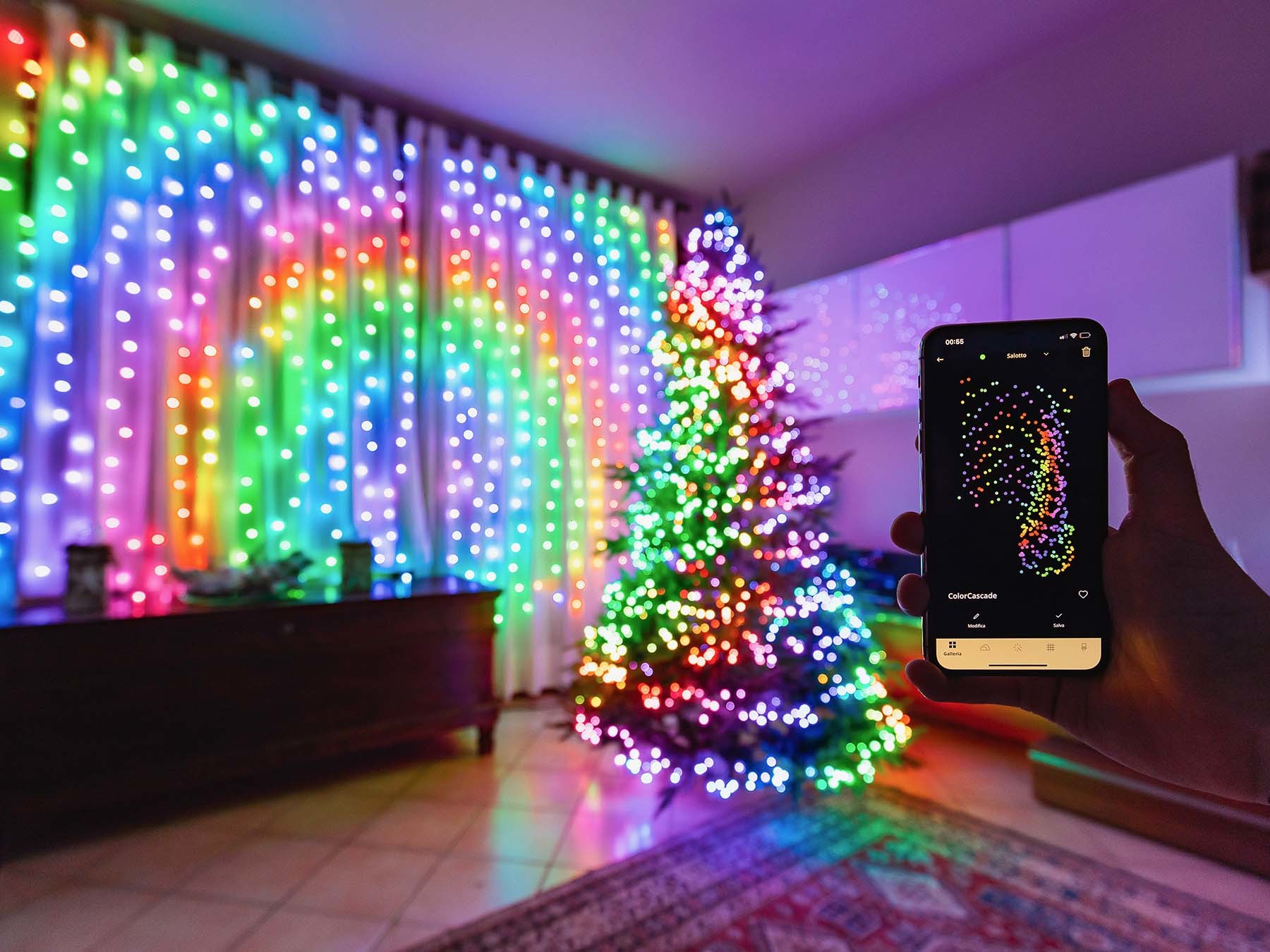 Multiple Scene Modes App Controlled Smart RGBW Curtain Light Strips With Waterproof Design And Timer Function