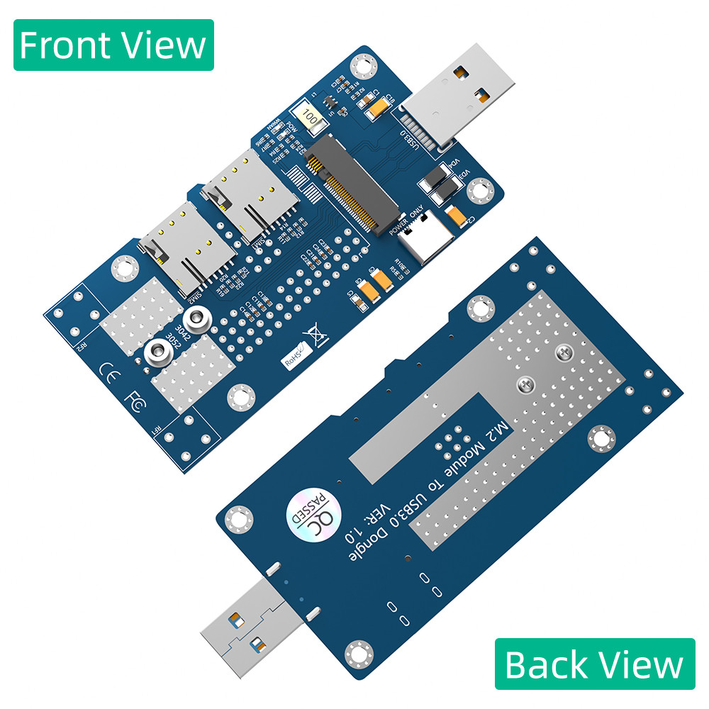 USB 3.0 & Type-C Auxiliary Power To NGFF M.2 B-Key Wireless Adapter Card With 2 NANO SIM Slot For 5G 4G LTE WWAN Modem Module.