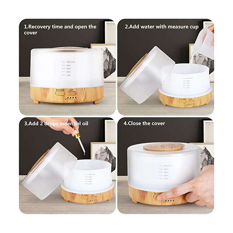 500ML Ultrasonic Aroma Diffuser 7 Color Lights Light Wood White Noise Diffuser