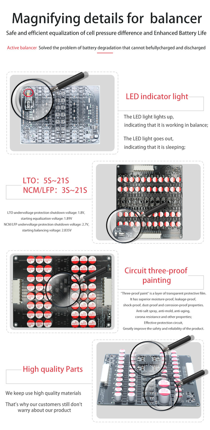 12S - 16S 5A Active Balancer BMS NCM LTO LPO LiFePo4 Lithium Battery Equalizer