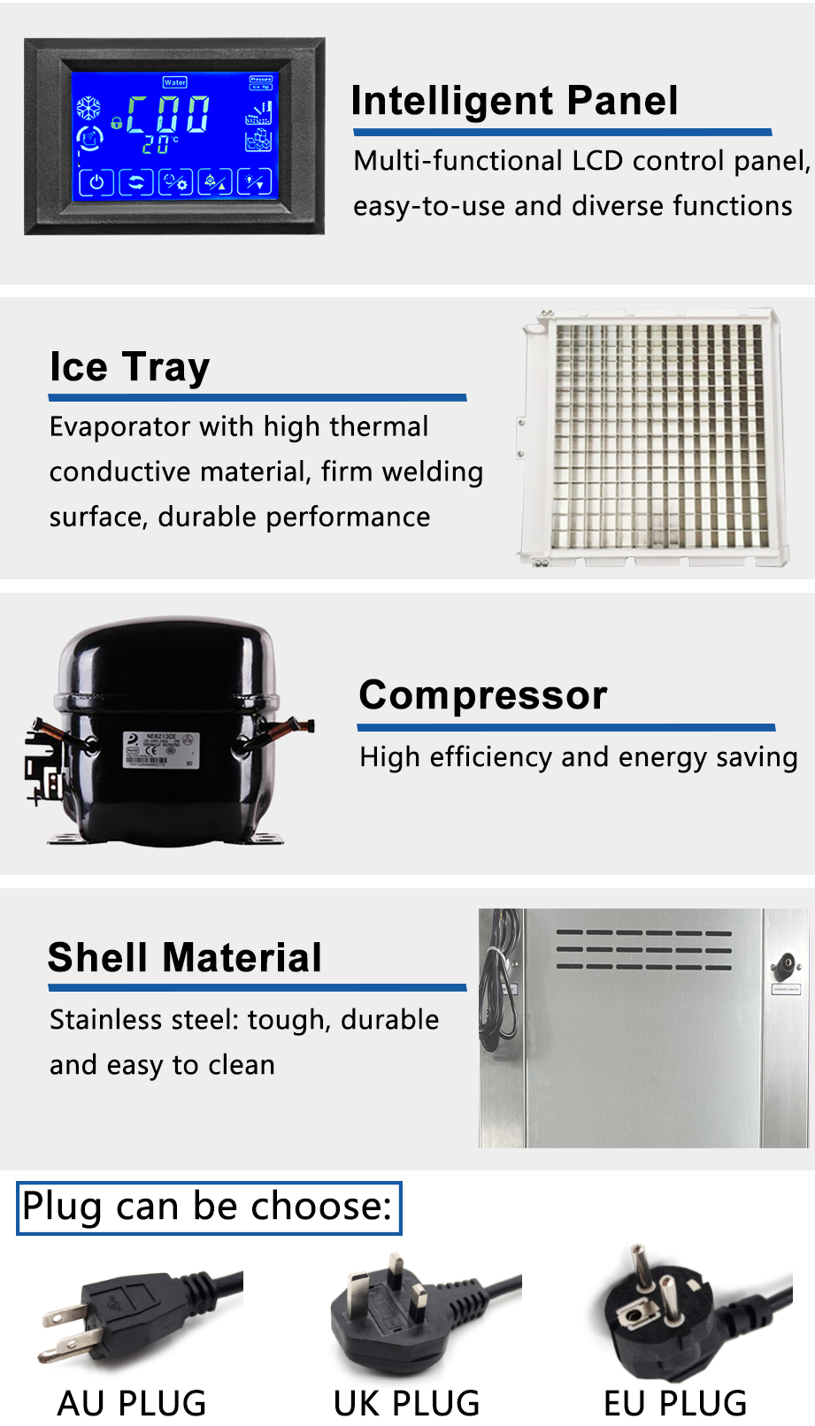 Hotel Control Panel Touchpad Ice Cube Maker Machine 300kg Stainless Steel Automatic Ice Block Making Commercial Ice Maker