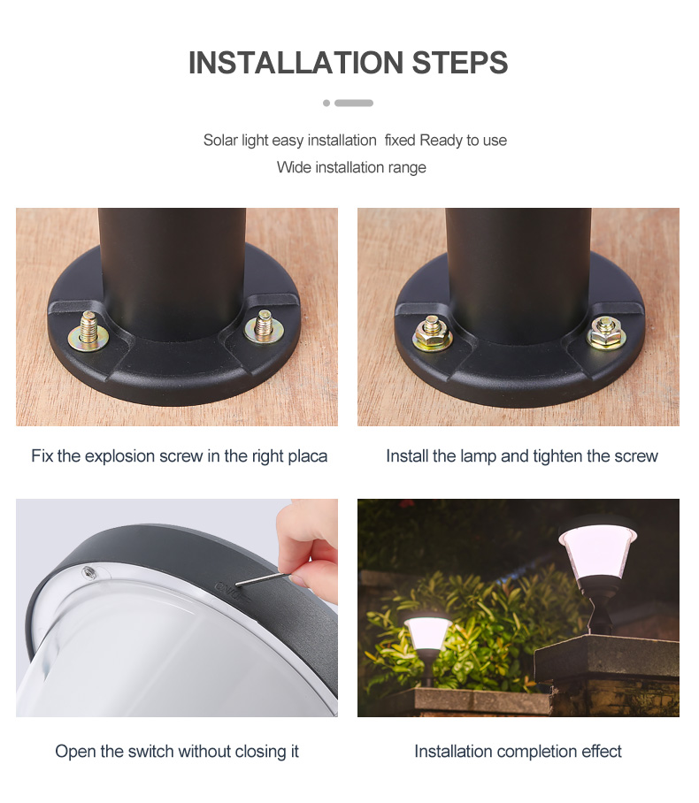 Aluminum Landscape Outdoor Garden Solar Light Light Control 3000k 6000k For Gate Pillar