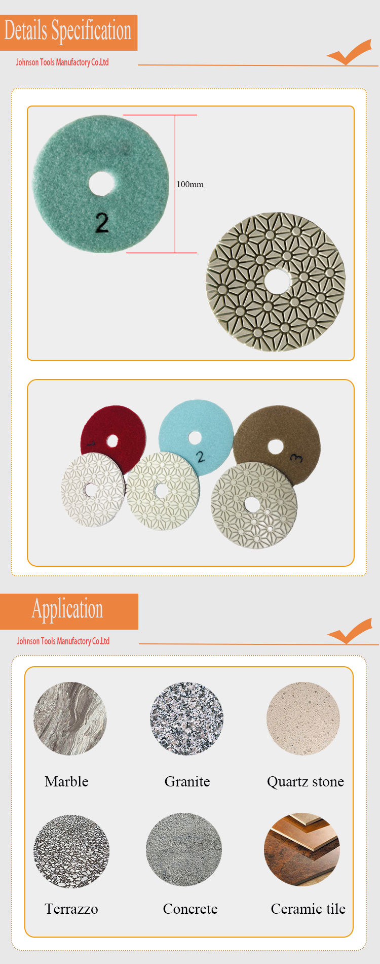 White Type Diamond Resin Polishing Pads , Stone Polishing Pads 75mm - 180mm