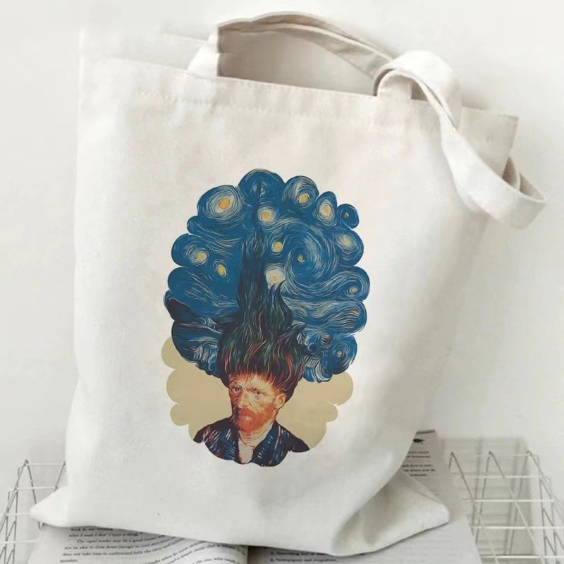 Grocery Shopping Tote Custom Printing Eco Canvas Handbag With VAN GAGH Painting
