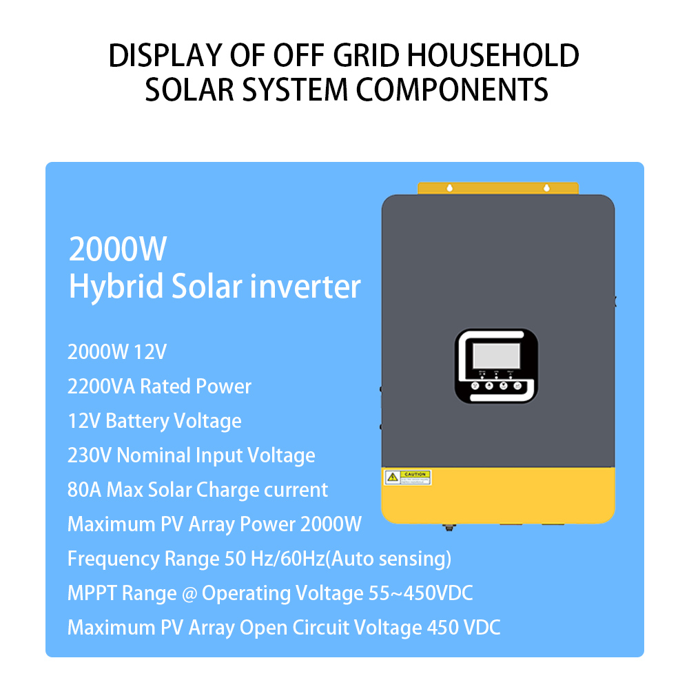 2kw Home On Off Grid Solar Energy System 120V/220V/230V/240V Adjustable Voltage