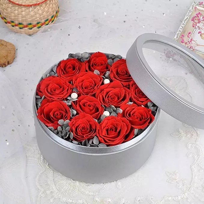 Forever Preserved Real Roses in a round box, Long Lasting Luxury Roses that last a year rose gift