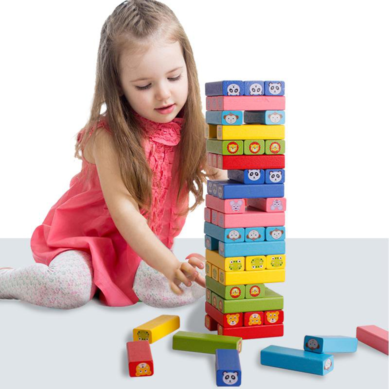 Funny Wooden Tower Hardwood Domino Stacking Building Blocks Toy Montessori Educational Game for Kids Children Gift