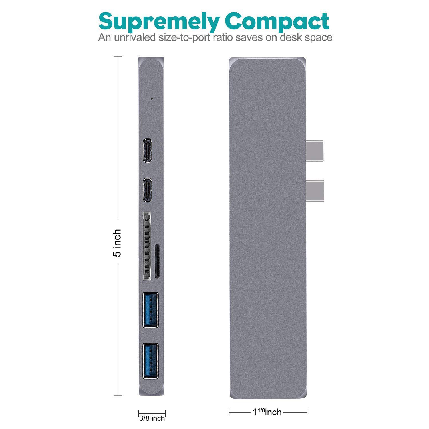 USB C HUB Adapter USB C Thunderbolt 3 Hub Adapter MacBook Pro 13 15 Inch 2016 2017 2018 7 in 1 Multi Port Micro SD Card
