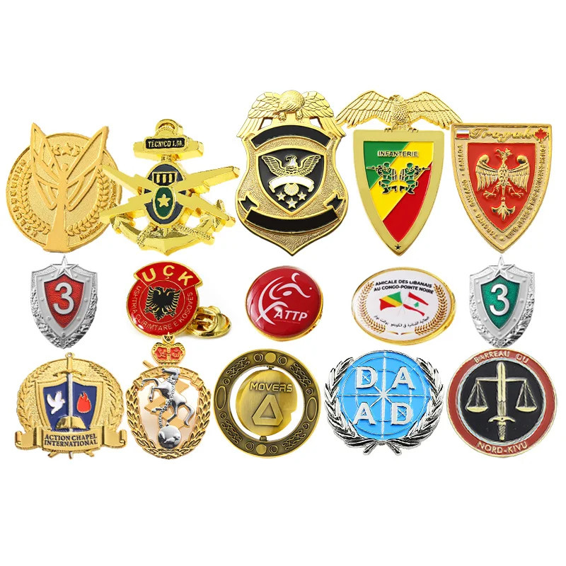 Metal Badge Custom Pins Two Tone Plating Gold Nickel Embossed 3D Badge Brooch