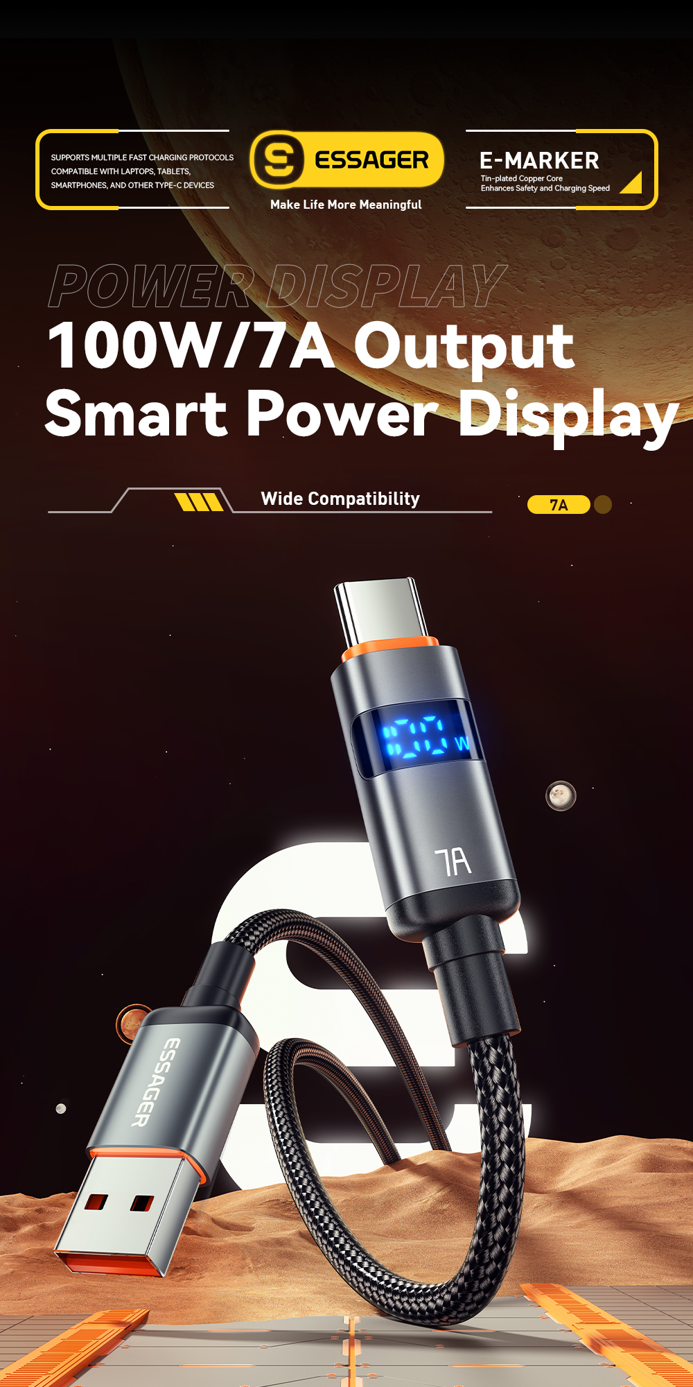 ESSAGER ES-X61 Series A-C 100W Max Best USB Cable C Charging Cord
