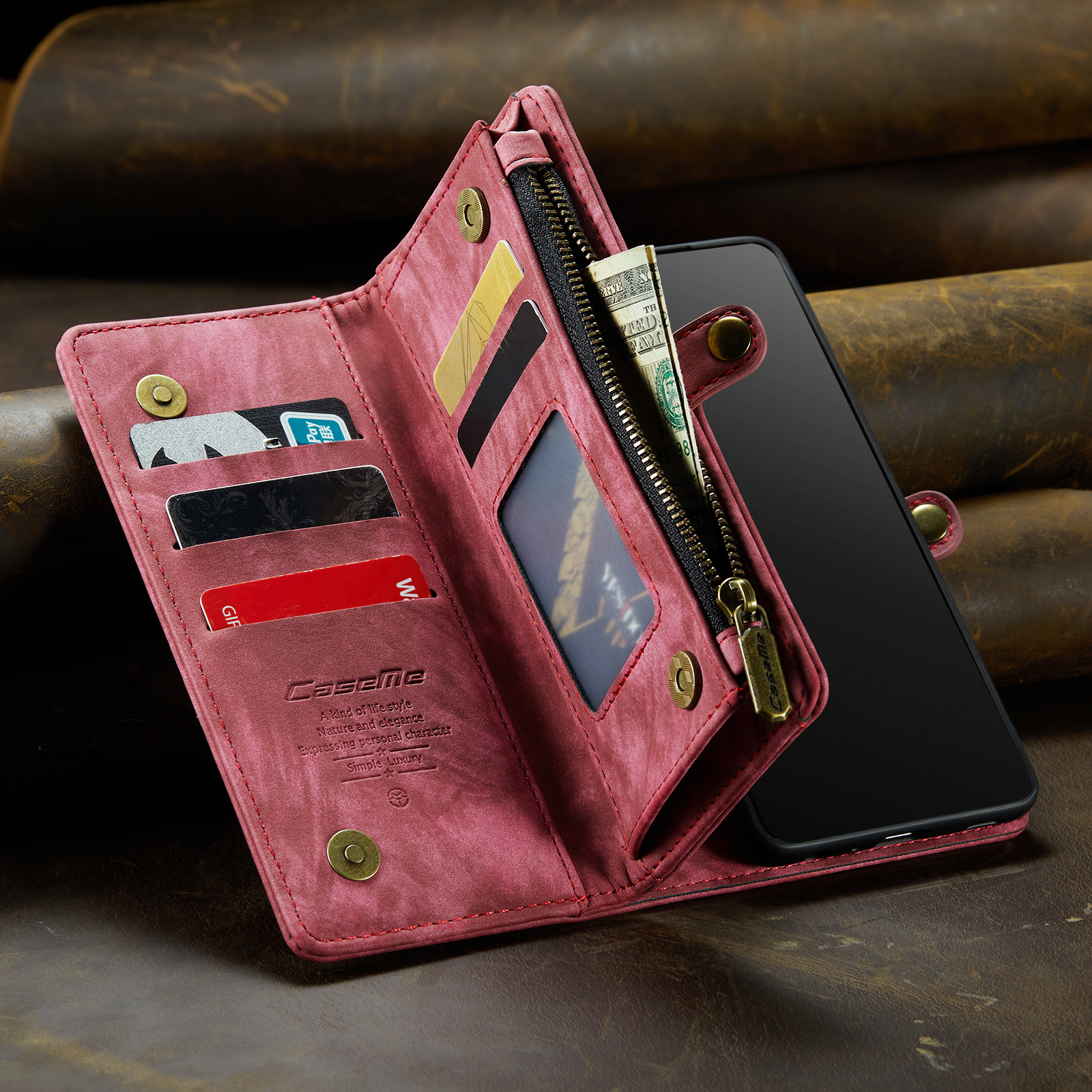 Samsung Compatible CaseMe Leather TPU Phone Cases for Iphone 13 14 Pro Max Card Slot
