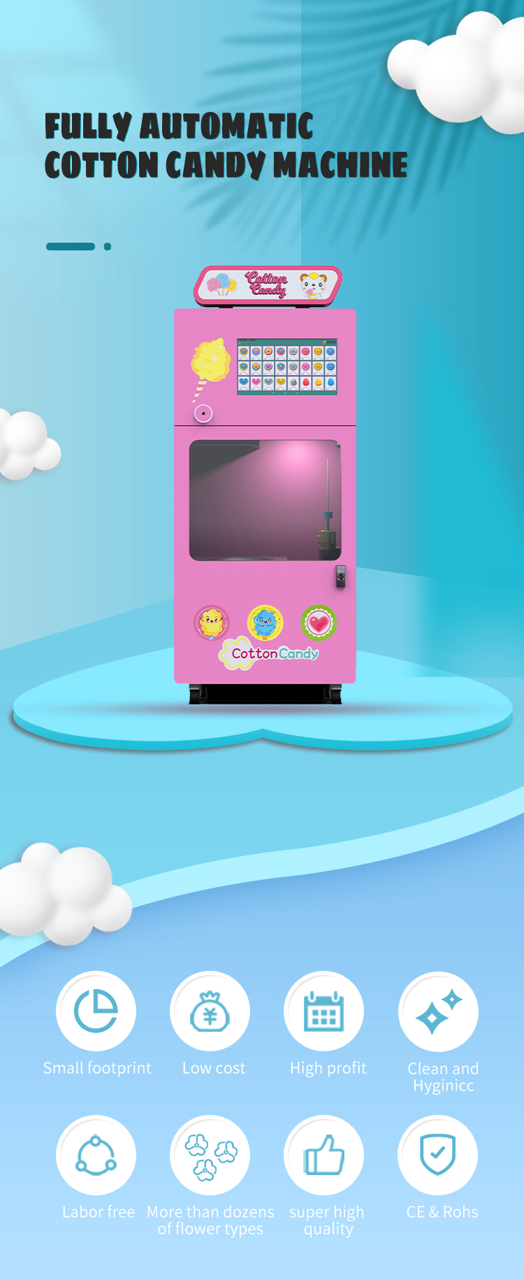 Unmanned Operation Flower Cotton Candy Machine 36 Patterns With Mechanical Arm